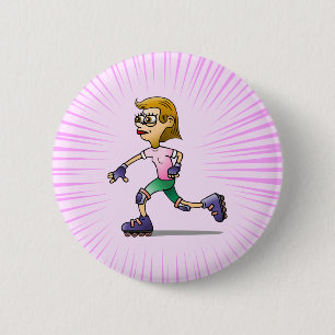 Macaron Rond 5 Cm Fille au patin à roulettes