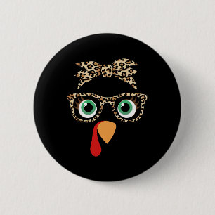 Macaron Rond 5 Cm Fille au visage de dinde de Thanksgiving Arc Léopa