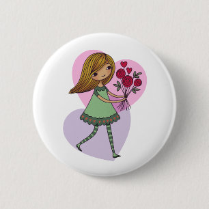 Macaron Rond 5 Cm Fille aux fleurs