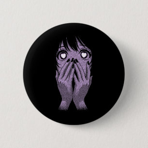 Macaron Rond 5 Cm Fille aux yeux d'anime cœurs de manga otaku grunge