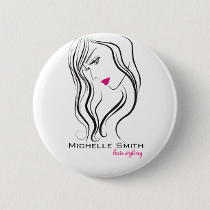 Macaron Rond 5 Cm Fille avec cheveux ondulés Coiffure icône de marqu