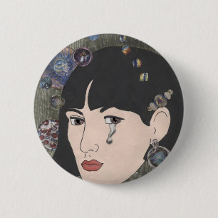 Macaron Rond 5 Cm Fille avec des yeux de kaléidoscope