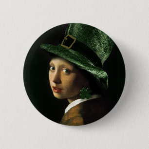 Macaron Rond 5 Cm Fille avec l'oreille du trèfle - Saint Patrick's D