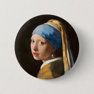 Macaron Rond 5 Cm Fille avec une perle d'oreille Portrait Peinture