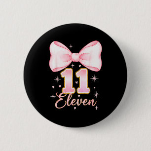 Macaron Rond 5 Cm Fille coquette 11 ans avec noeud C'est mon onzième
