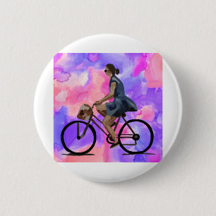 Macaron Rond 5 Cm Fille cycliste