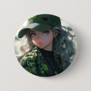 Macaron Rond 5 Cm Fille d'anime de chasseur militaire de camouflage