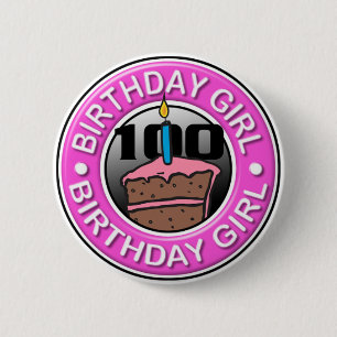Macaron Rond 5 Cm Fille d'anniversaire 100 années de bouton