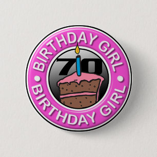 Macaron Rond 5 Cm Fille d'anniversaire 70 années de bouton