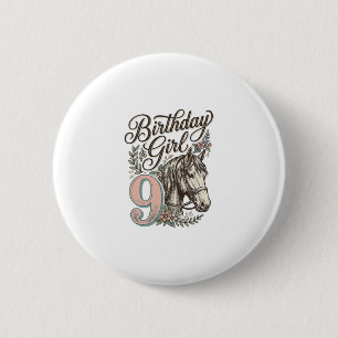 Macaron Rond 5 Cm Fille d'anniversaire 9 Cheval Floral Gravure Vinta