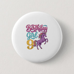 Macaron Rond 5 Cm Fille d'anniversaire 9 Licorne Dessin de gravure v