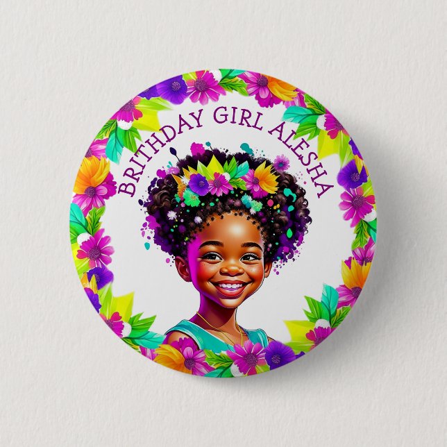 Macaron Rond 5 Cm Fille d'anniversaire Africano-Américaine fille per (Devant)