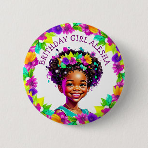 Macaron Rond 5 Cm Fille d'anniversaire Africano-Américaine fille per