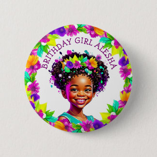 Macaron Rond 5 Cm Fille d'anniversaire Africano-Américaine fille per