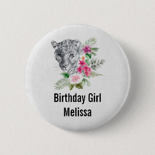 Macaron Rond 5 Cm Fille d'anniversaire Belle Tête de léopard Aquarel