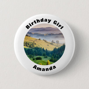 Macaron Rond 5 Cm Fille d'anniversaire Collines ondoyantes Photo de