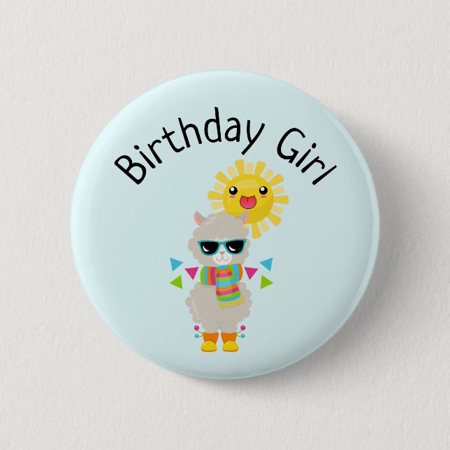 Macaron Rond 5 Cm Fille d'anniversaire Cool Llama et souriant Kawaii (Devant)