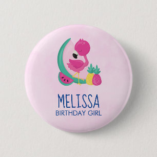 Macaron Rond 5 Cm Fille d'anniversaire Flamant rose rose Fruits trop