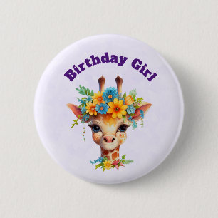 Macaron Rond 5 Cm Fille d'anniversaire Girafe mignonne avec couronne