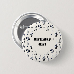 Macaron Rond 5 Cm Fille d'anniversaire - Motif de notes musicales