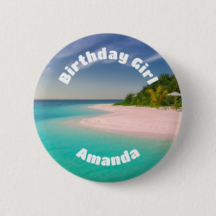 Macaron Rond 5 Cm Fille d'anniversaire Océan Aqualac Bleu Tropical P