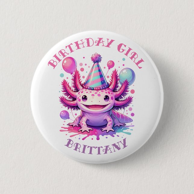Macaron Rond 5 Cm Fille d'anniversaire personnalisée | Anime Axolotl (Devant)