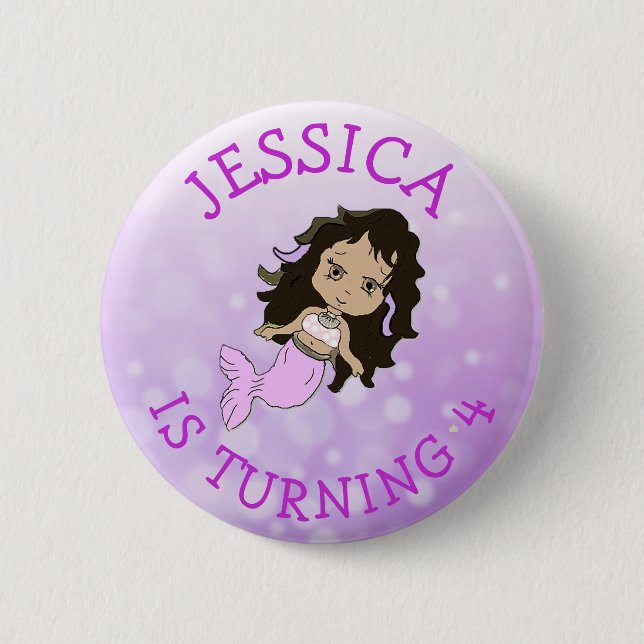 Macaron Rond 5 Cm Fille d'anniversaire personnalisée Purple Mermaid  (Devant)
