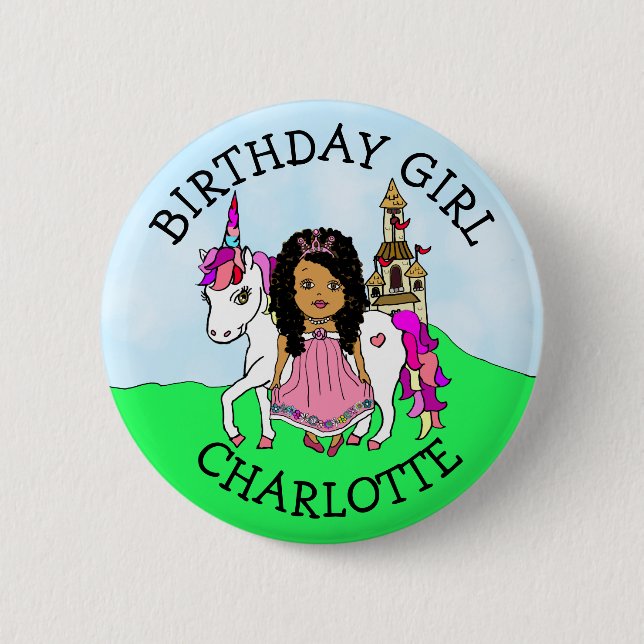 Macaron Rond 5 Cm Fille d'anniversaire Personnaliser Bouton Princess (Devant)