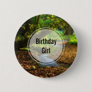 Macaron Rond 5 Cm Fille d'anniversaire Photo d'un ruisseau Forest