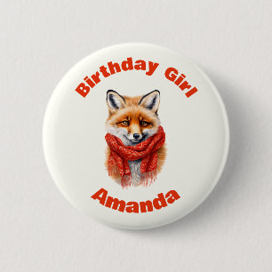 Macaron Rond 5 Cm Fille d'anniversaire Renard mignon dans une écharp