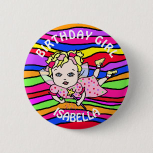 Macaron Rond 5 Cm Fille d'anniversaire rose joli personnalisé