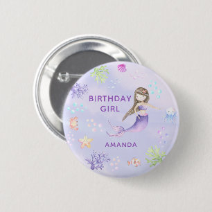 Macaron Rond 5 Cm Fille d'anniversaire sirène