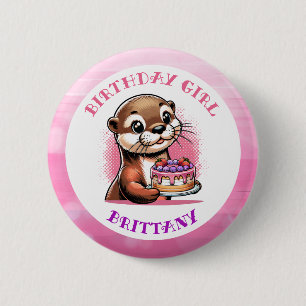 Macaron Rond 5 Cm Fille d'anniversaire thème loutre