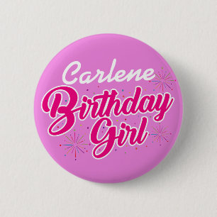 Macaron Rond 5 Cm Fille d'anniversaire Typographie rose avec NOM sur