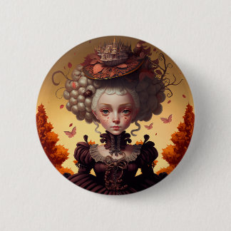 Macaron Rond 5 Cm Fille d'automne et son Casquette