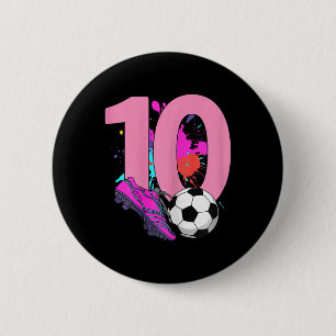 Macaron Rond 5 Cm Fille de 10 ans fêtant son anniversaire footballeu
