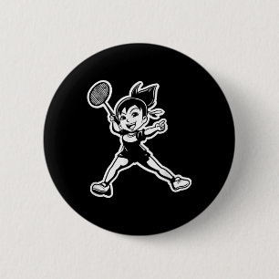 Macaron Rond 5 Cm Fille de badminton Bande dessinée Joueuse de volan