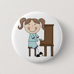 Macaron Rond 5 Cm Fille de bâton jouant le piano