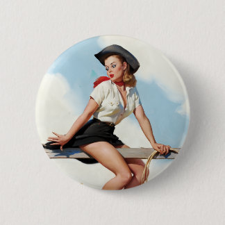 Macaron Rond 5 Cm Fille de cow-girl pin-up vintage Art rétro occiden