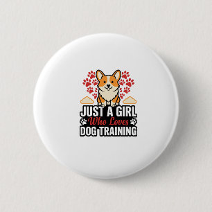Macaron Rond 5 Cm Fille de dressage de chien Corgi Vintage Vector Co