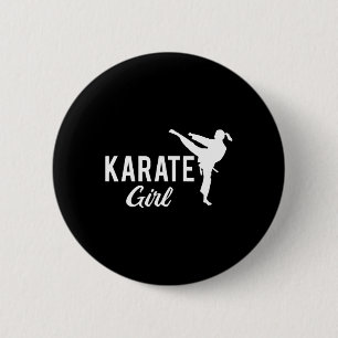 Macaron Rond 5 Cm Fille de karaté Combattante à queue de cheval Blan