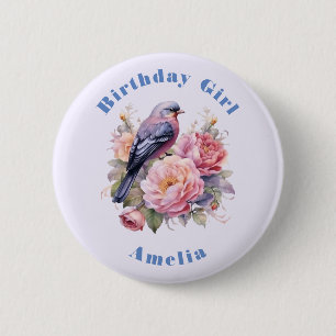 Macaron Rond 5 Cm Fille de la chanson debout sur les pivoines roses 