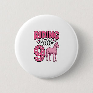 Macaron Rond 5 Cm Fille de l'anniversaire de 9 chevaux à cheval Vint