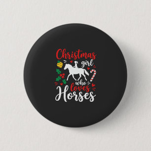Macaron Rond 5 Cm Fille de Noël qui aime les chevaux