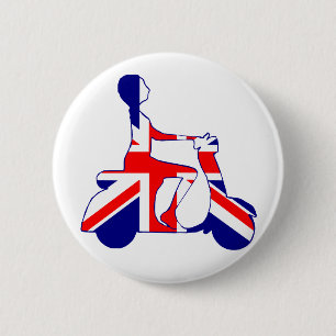 Macaron Rond 5 Cm Fille de scooter d'Union Jack