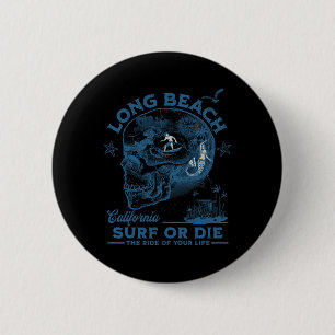 Macaron Rond 5 Cm Fille de surf de Californie Long Beach Océan Pacif
