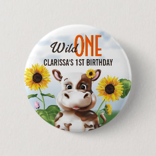 Macaron Rond 5 Cm Fille de Tournesol de vache premier anniversaire