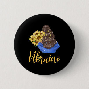 Macaron Rond 5 Cm Fille d'Ukraine avec tournesols couleurs bleu jaun