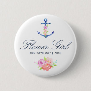Macaron Rond 5 Cm Fille Fleur Mariage Floral Aquarelle Nautique