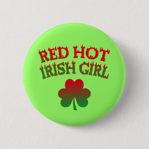 Macaron Rond 5 Cm Fille irlandaise d'un rouge ardent